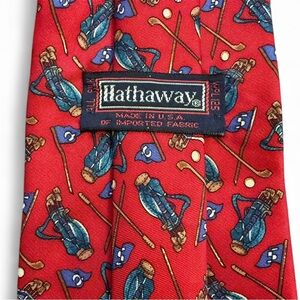 Vintage Hathaway Red Golf Themed Tie 100% Silk USA